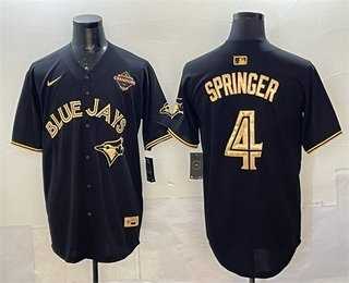 Mens Toronto Blue Jays #4 George Springer Black Gold 2025 American League Champions Limited Stitched Jersey Dzhi