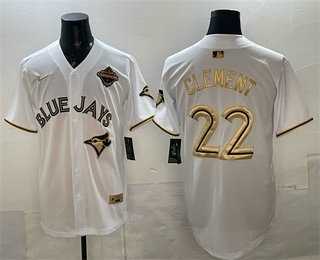 Mens Toronto Blue Jays #22 Ernie Clement White Gold 2025 American League Champions Limited Stitched Jersey Dzhi