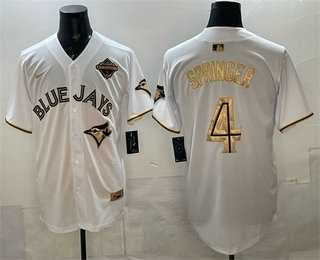 Mens Toronto Blue Jays #4 George Springer White Gold 2025 American League Champions Limited Stitched Jersey Dzhi