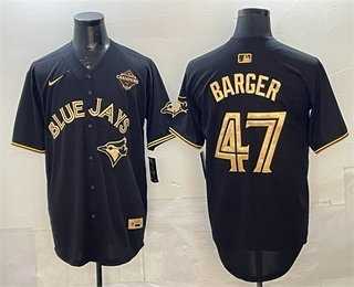 Mens Toronto Blue Jays #47 Addison Barger Black Gold 2025 American League Champions Limited Stitched Jersey Dzhi