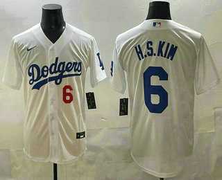 Mens Los Angeles Dodgers #6 Hyeseong Kim White Cool Base Jersey