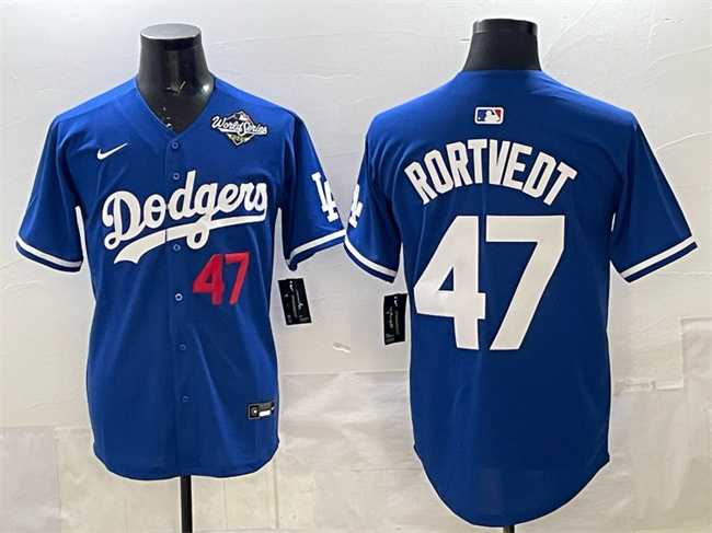 Mens Los Angeles Dodgers #47 Ben Rortvedt Royal 2025 World Series Patch Limited Stitched Jersey