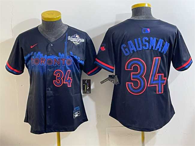 Womens Toronto Blue Jays #34 Kevin Gausman Navy 2025 World Series City Connect Limited Stitched Jersey(Run Small)