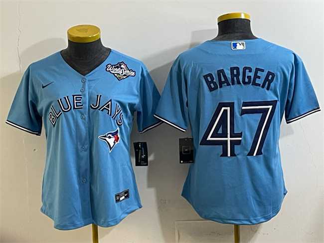 Womens Toronto Blue Jays #47 Addison Barger Blue 2025 World Series Cool Base Stitched Jersey(Run Small)