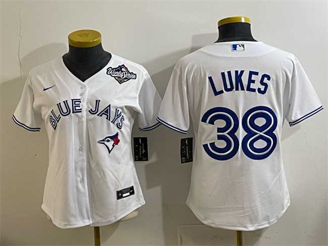 Womens Toronto Blue Jays #38 Nathan Lukes White 2025 World Series Home Cool Base Stitched Jersey(Run Small)