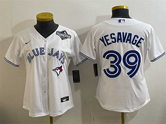 Womens Toronto Blue Jays #39 Trey Yesavage White 2025 World Series Home Cool Base Stitched Jersey(Run Small)