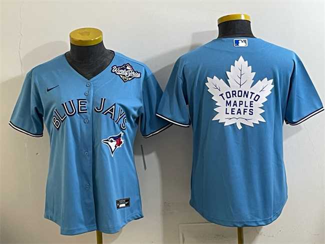 Womens Toronto Blue Jays & Leafs Blue 2025 World Series With White Leafs Logo Cool Base Stitched Jersey(Run Small)