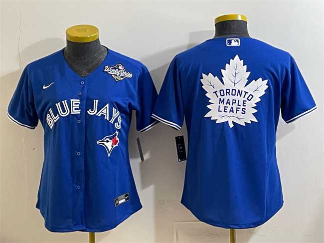 Womens Toronto Blue Jays & Leafs Royal 2025 World Series With White Leafs Logo Cool Base Stitched Jersey(Run Small)
