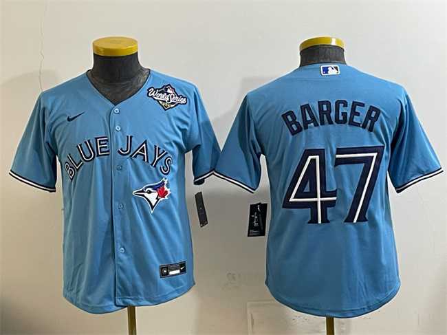 Youth Toronto Blue Jays #47 Addison Barger Blue 2025 World Series Cool Base Stitched Jersey