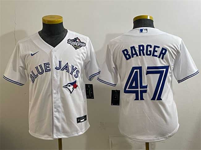 Youth Toronto Blue Jays #47 Addison Barger White 2025 World Series Cool Base Stitched Jersey
