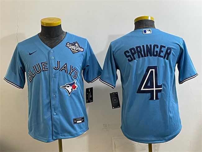 Youth Toronto Blue Jays #4 George Springer Blue 2025 World Series Cool Base Stitched Jersey