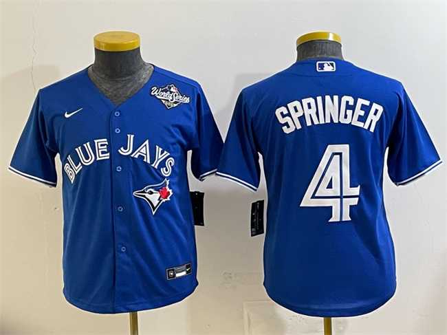 Youth Toronto Blue Jays #4 George Springer Royal 2025 World Series Cool Base Stitched Jersey