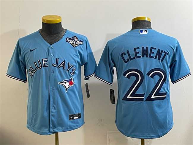 Youth Toronto Blue Jays #22 Ernie Clement Blue 2025 World Series Cool Base Stitched Jersey