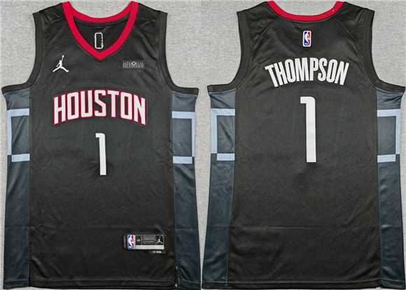 Mens Houston Rockets #1 Amen Thompson Black Statement Edition Stitched Jersey