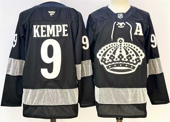 Mens Los Angeles Kings #9 Adrian Kempe Black With A Patch Alternate Stitched Hockey Jersey