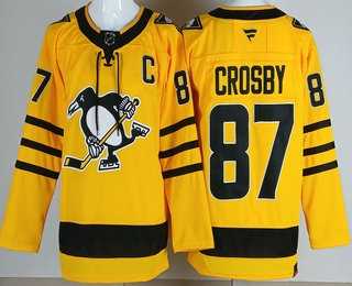 Mens Pittsburgh Penguins #87 Sidney Crosby Yellow Alternate Authentic Jersey