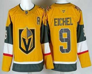 Mens Vegas Golden Knights #9 Jack Eichel Gold With A Patch Authentic Jersey