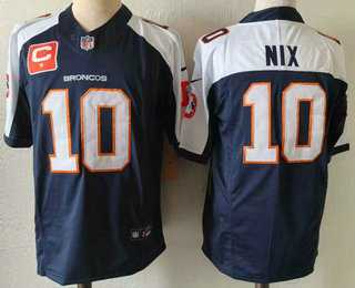 Mens Denver Broncos #10 Bo Nix Navy Blue C Patch Thanksgiving FUSE Vapor Jersey