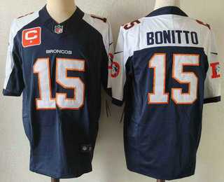 Mens Denver Broncos #15 Nik Bonitto Navy Blue C Patch Thanksgiving FUSE Vapor Jersey