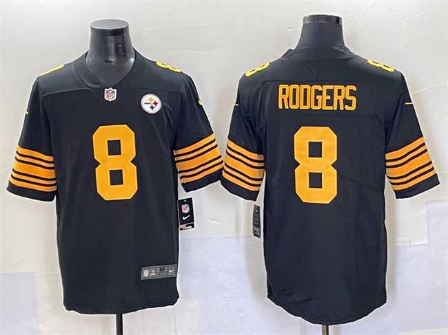 Mens Pittsburgh Steelers #8 Aaron Rodgers Black 2025 Color Rush Vapor Limited Stitched Jersey