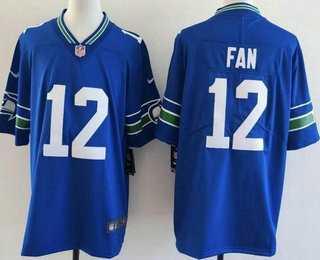Mens Seattle Seahawks #12 Fan Limited Blue Throwback Vapor Jersey