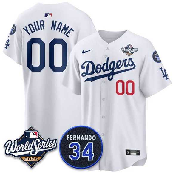 Mens Los Angeles Dodgers ACTIVE PLAYER Custom White 2025 World Series With No. 34 Patch Limited Stitched Jersey