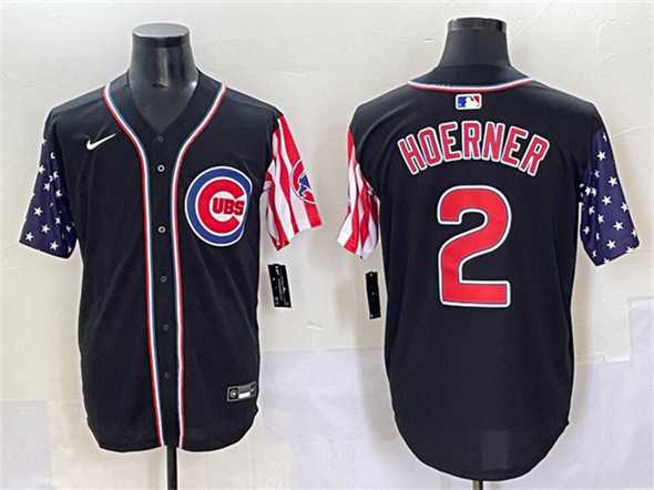 Mens Chicago Cubs #2 Nico Hoerner Black 2025 Independence Day Vapor Premier Limited Stitched Baseball Jersey