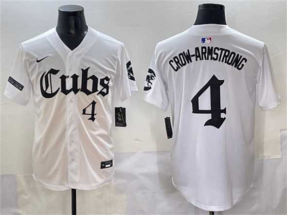Mens Chicago Cubs #4 Pete Crow-Armstrong White Gothic North Side Edition Vapor Premier Limited Stitched Baseball Jersey
