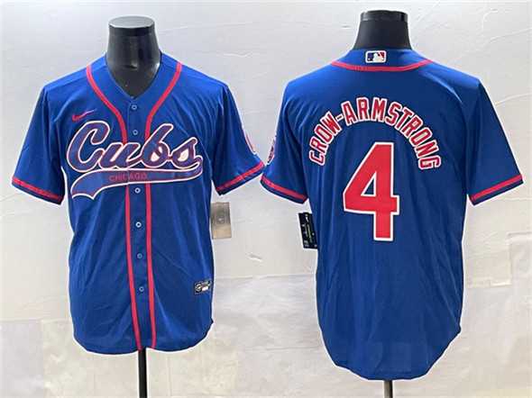Mens Chicago Cubs #4 Pete Crow-Armstrong Royal Cool Base Stitched Baseball Jersey