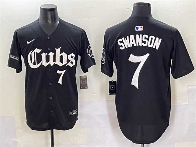 Mens Chicago Cubs #7 Dansby Swanson Black Gothic North Side Edition Vapor Premier Limited Stitched Baseball Jersey