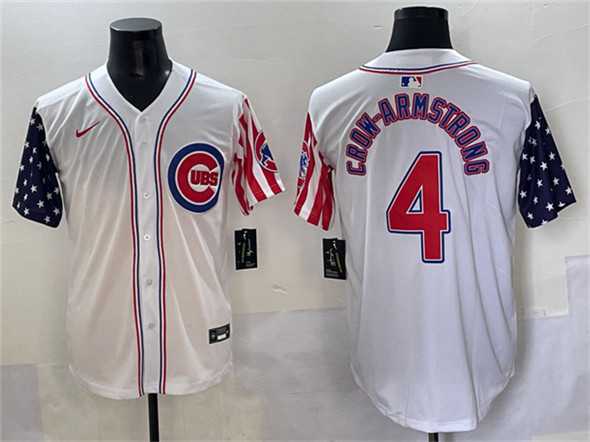 Mens Chicago Cubs #4 Pete Crow-Armstrong White 2025 Independence Day Vapor Premier Limited Stitched Baseball Jersey