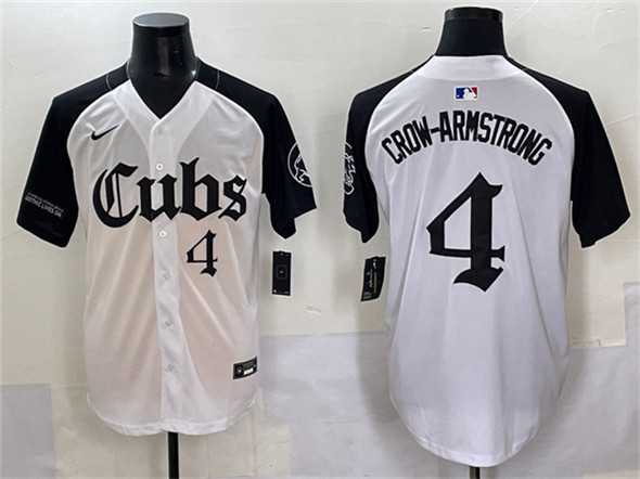 Mens Chicago Cubs #4 Pete Crow-Armstrong White Black Gothic North Side Edition Vapor Premier Limited Stitched Baseball Jersey