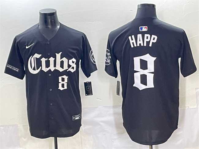 Mens Chicago Cubs #8 Ian Happ Black Gothic North Side Edition Vapor Premier Limited Stitched Baseball Jersey