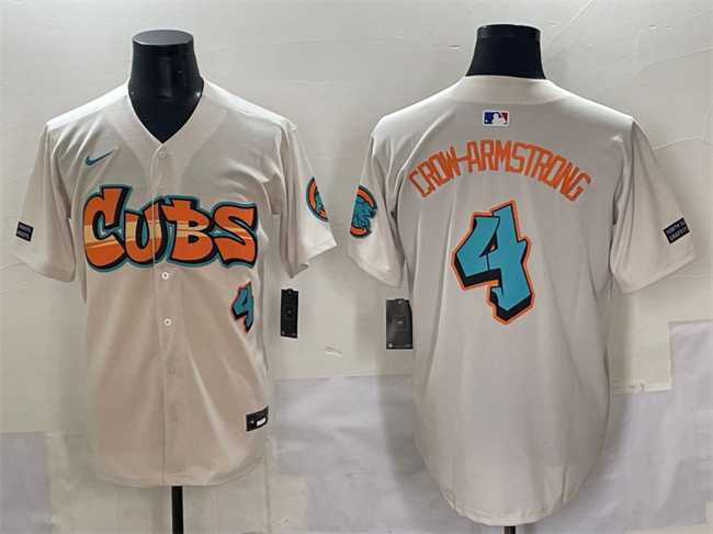 Mens Chicago Cubs #4 Pete Crow-Armstrong Cream Graffiti North Side Edition Vapor Premier Limited Stitched Baseball Jersey