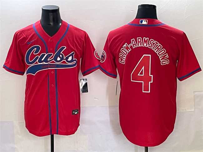 Mens Chicago Cubs #4 Pete Crow-Armstrong Red Cool Base Stitched Baseball Jersey