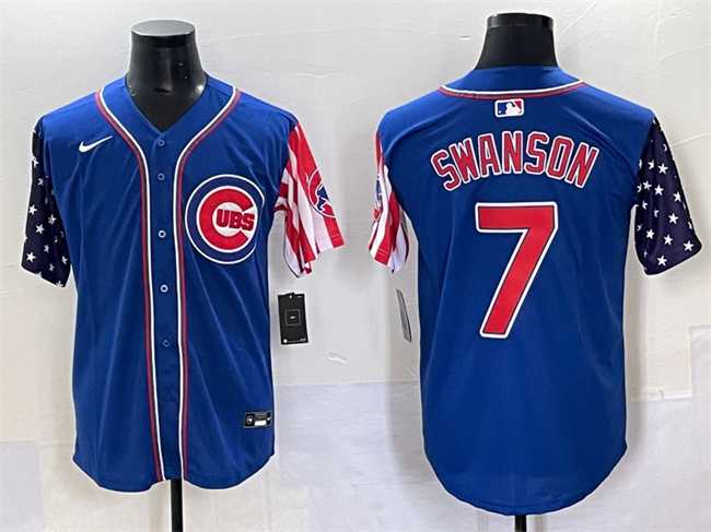 Mens Chicago Cubs #7 Dansby Swanson Royal 2025 Independence Day Vapor Premier Limited Stitched Baseball Jersey