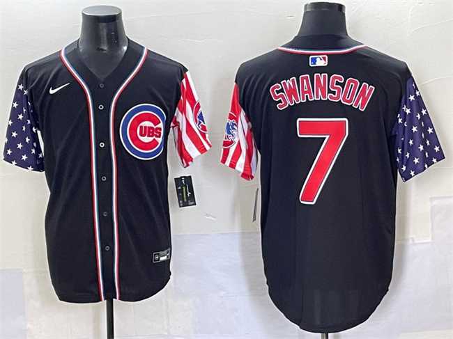 Mens Chicago Cubs #7 Dansby Swanson Black 2025 Independence Day Vapor Premier Limited Stitched Baseball Jersey