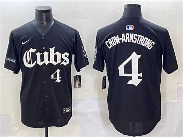 Mens Chicago Cubs #4 Pete Crow-Armstrong Black Gothic North Side Edition Vapor Premier Limited Stitched Baseball Jersey