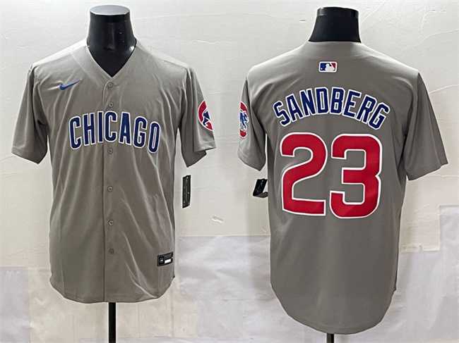 Mens Chicago Cubs #23 Ryne Sandberg Grey Limited Stitched Baseball Jersey