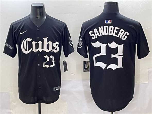 Mens Chicago Cubs #23 Ryne Sandberg Black Gothic North Side Edition Vapor Premier Limited Stitched Baseball Jersey