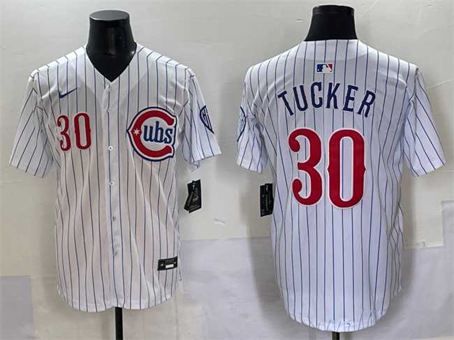 Mens Chicago Cubs #30 Kyle Tucker White Pinstripe 2nd Alternate Limited Stitched Baseball Jersey