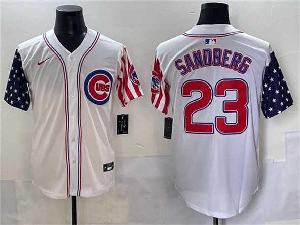 Mens Chicago Cubs #23 Ryne Sandberg White 2025 Independence Day Vapor Premier Limited Stitched Baseball Jersey