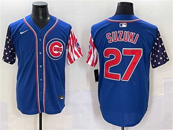 Mens Chicago Cubs #27 Seiya Suzuki Royal 2025 Independence Day Vapor Premier Limited Stitched Baseball Jersey