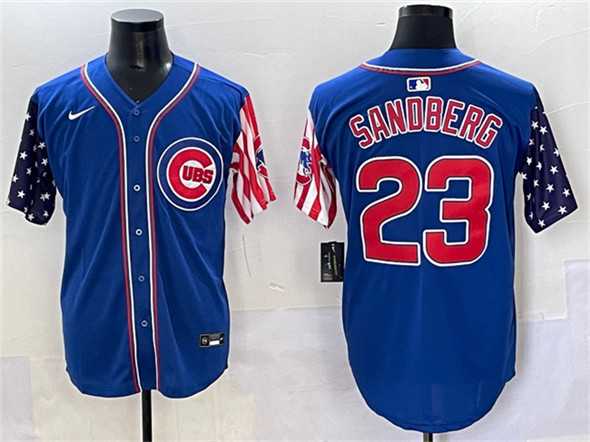 Mens Chicago Cubs #23 Ryne Sandberg Royal 2025 Independence Day Vapor Premier Limited Stitched Baseball Jersey
