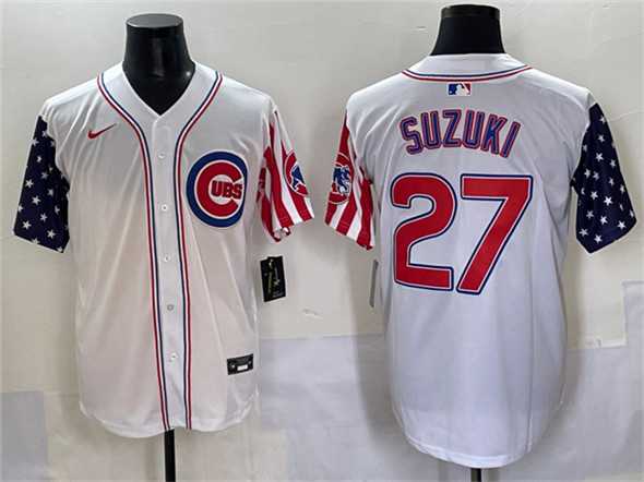 Mens Chicago Cubs #27 Seiya Suzuki White 2025 Independence Day Vapor Premier Limited Stitched Baseball Jersey