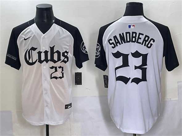 Mens Chicago Cubs #23 Ryne Sandberg White Black Gothic North Side Edition Vapor Premier Limited Stitched Baseball Jersey