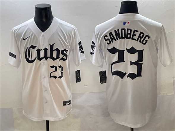 Mens Chicago Cubs #23 Ryne Sandberg White Gothic North Side Edition Vapor Premier Limited Stitched Baseball Jersey