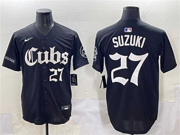 Mens Chicago Cubs #27 Seiya Suzuki Black Gothic North Side Edition Vapor Premier Limited Stitched Baseball Jersey