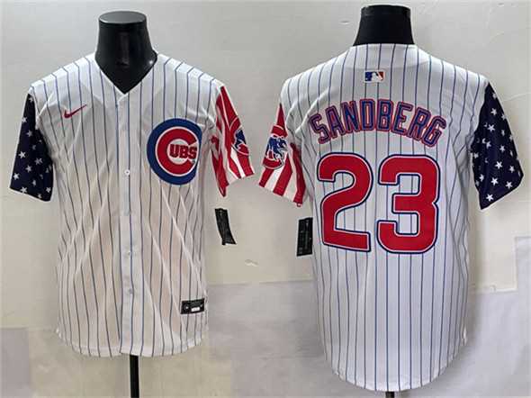 Mens Chicago Cubs #23 Ryne Sandberg White Pinstripe 2025 Independence Day Vapor Premier Limited Stitched Baseball Jersey