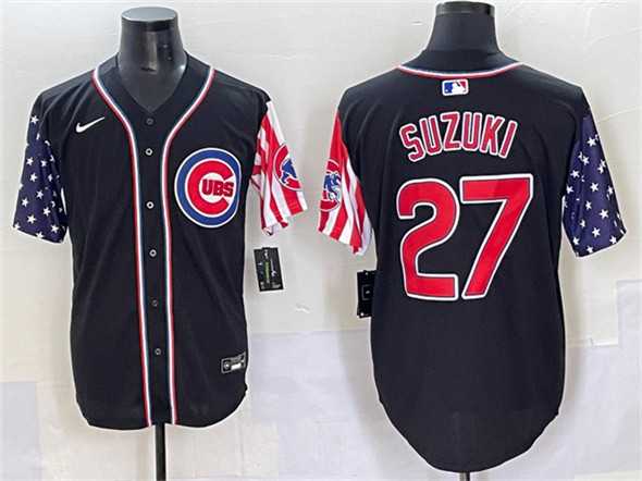 Mens Chicago Cubs #27 Seiya Suzuki Black 2025 Independence Day Vapor Premier Limited Stitched Baseball Jersey